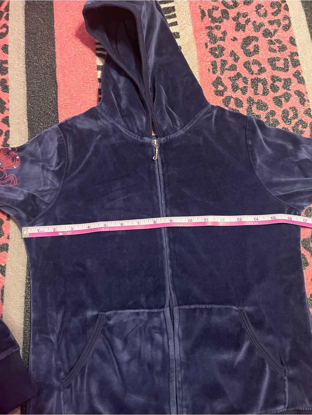 Vintage Juicy Couture Navy Blue Velour Her Highness rhinestone track jacket - Picture 6 of 7